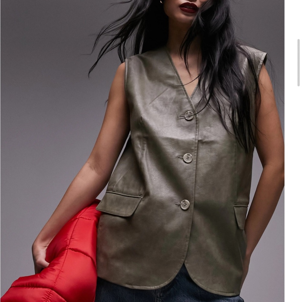 Topshop Khaki Leather Vest